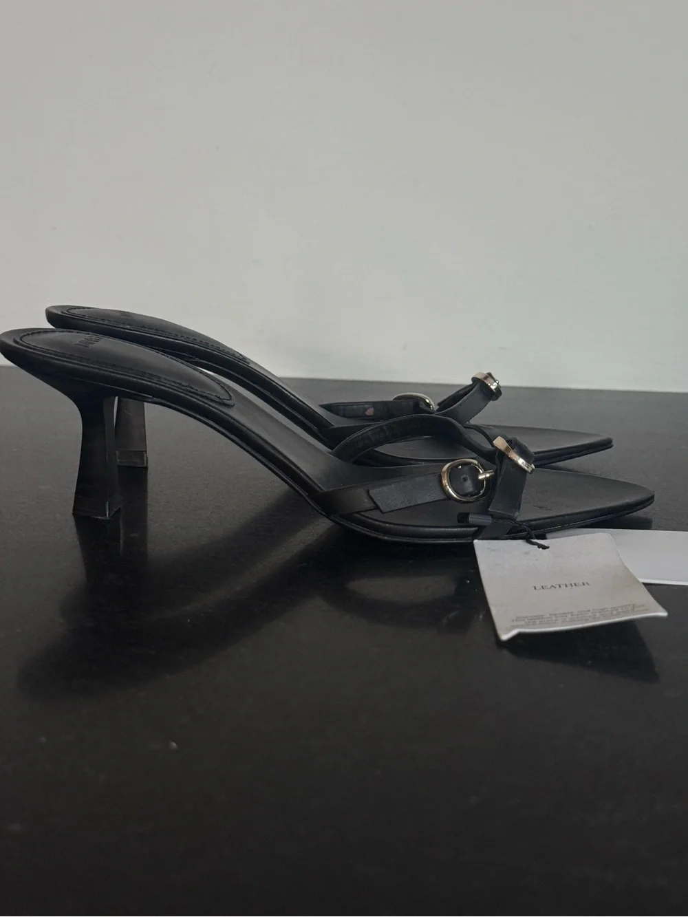 Mango Black Leather Buckle Strappy Kitten Heel Sandals Size 36 / US 6 NWT